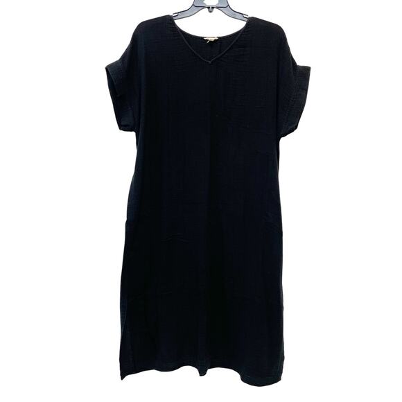 Eileen Fisher Dresses & Skirts - Eileen Fisher Women's Black Dress Coverup Black Gauze Cotton Midi V Neck XL